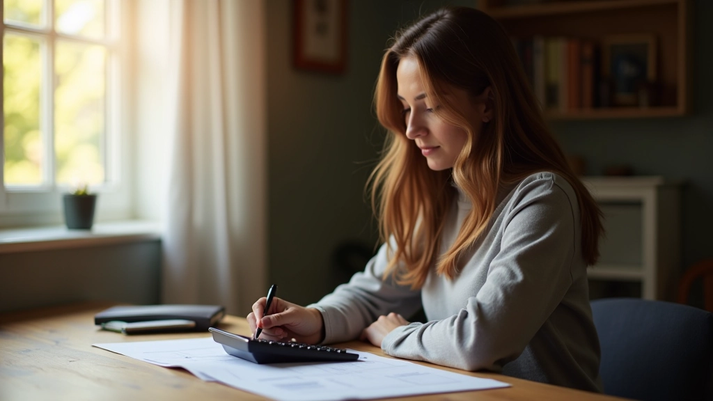 Žena pracující s kalkulačkou a finanční plány na stole